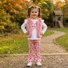 J15542TOD: Girls Faux Fur Gilet, Top & Legging Outfit (2-4 Years)
